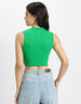 Green Plain High Neck Cropped Tank Top