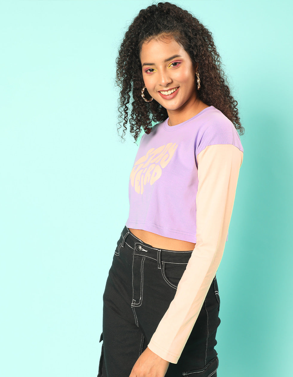 Stay Weird Purple Graphic Printed Crop-Top