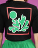Black and Green Back Printed Crop Top With Trouser Co-Ords Set