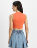 Orange Plain High Neck Cropped Tank Top