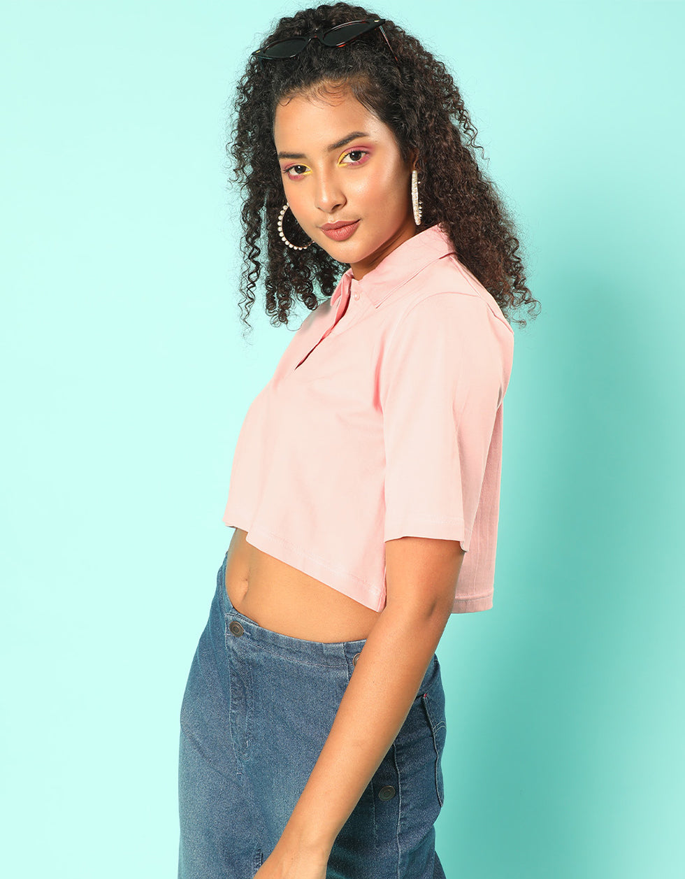 Pink Plain Regular Fit Crop-Top