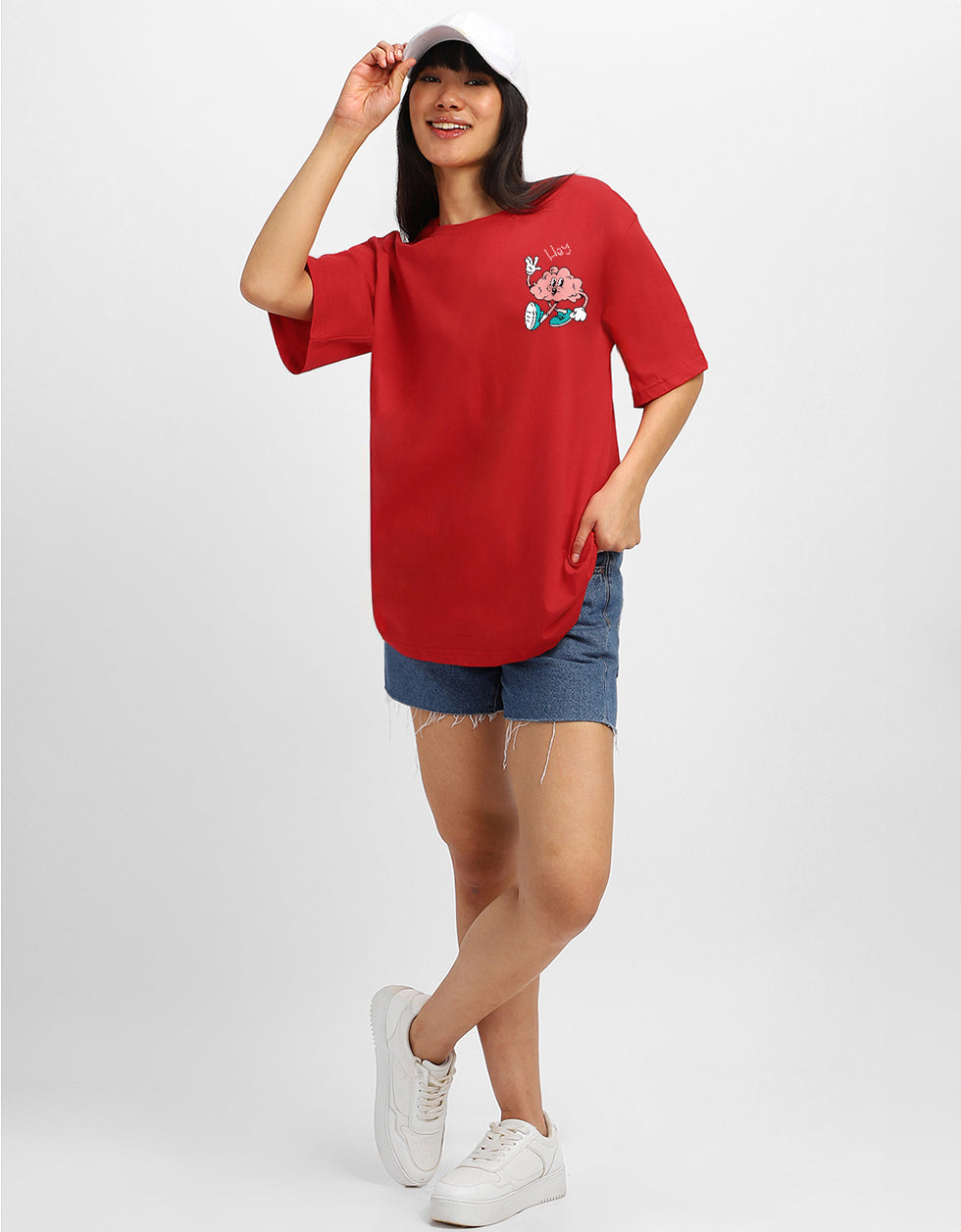 Stay Curious Red Oversized Typographic T-Shirt