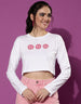 Mood For The Day White Graphic Printed Crop-Top
