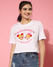 Mickey Minnie White Graphic Printed Crop-Top