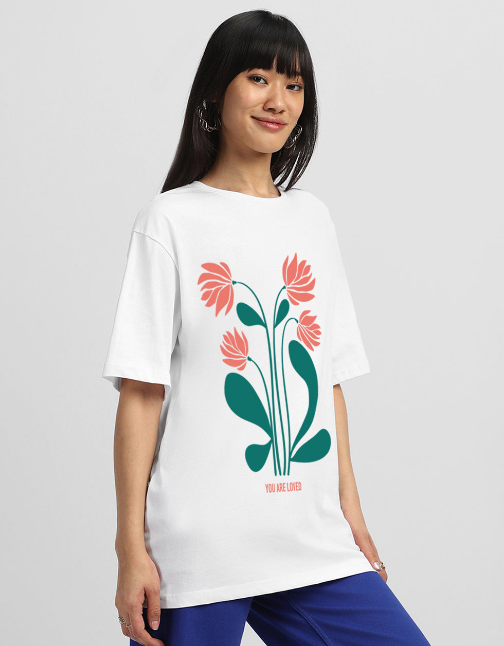 You Loved  White Graphic Printed Oversized T-Shirt