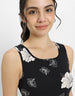 Black Floral Printed Square Neck Cropped Tank Top