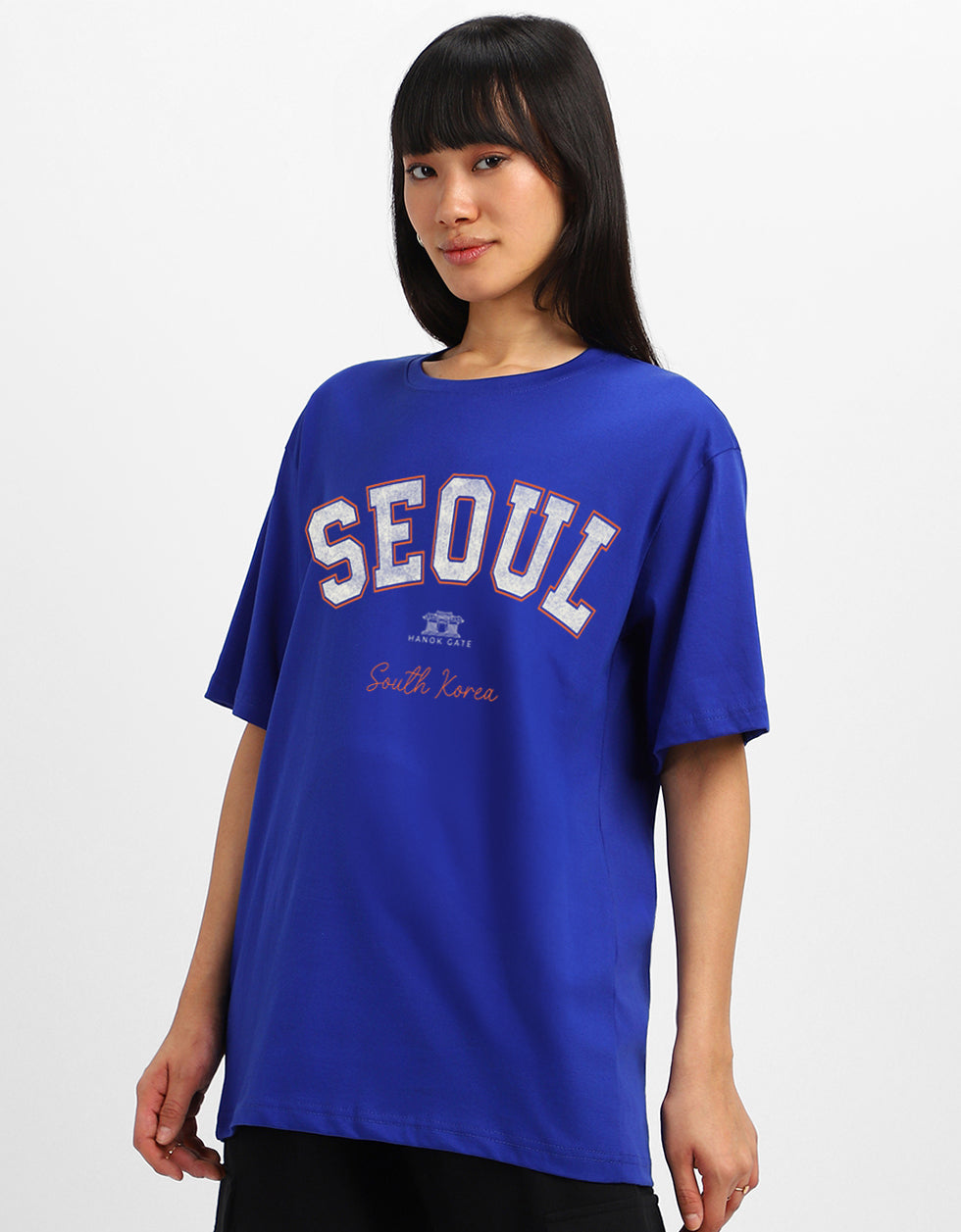 Seoul Royal Blue Oversized Fit Graphic T-Shirt