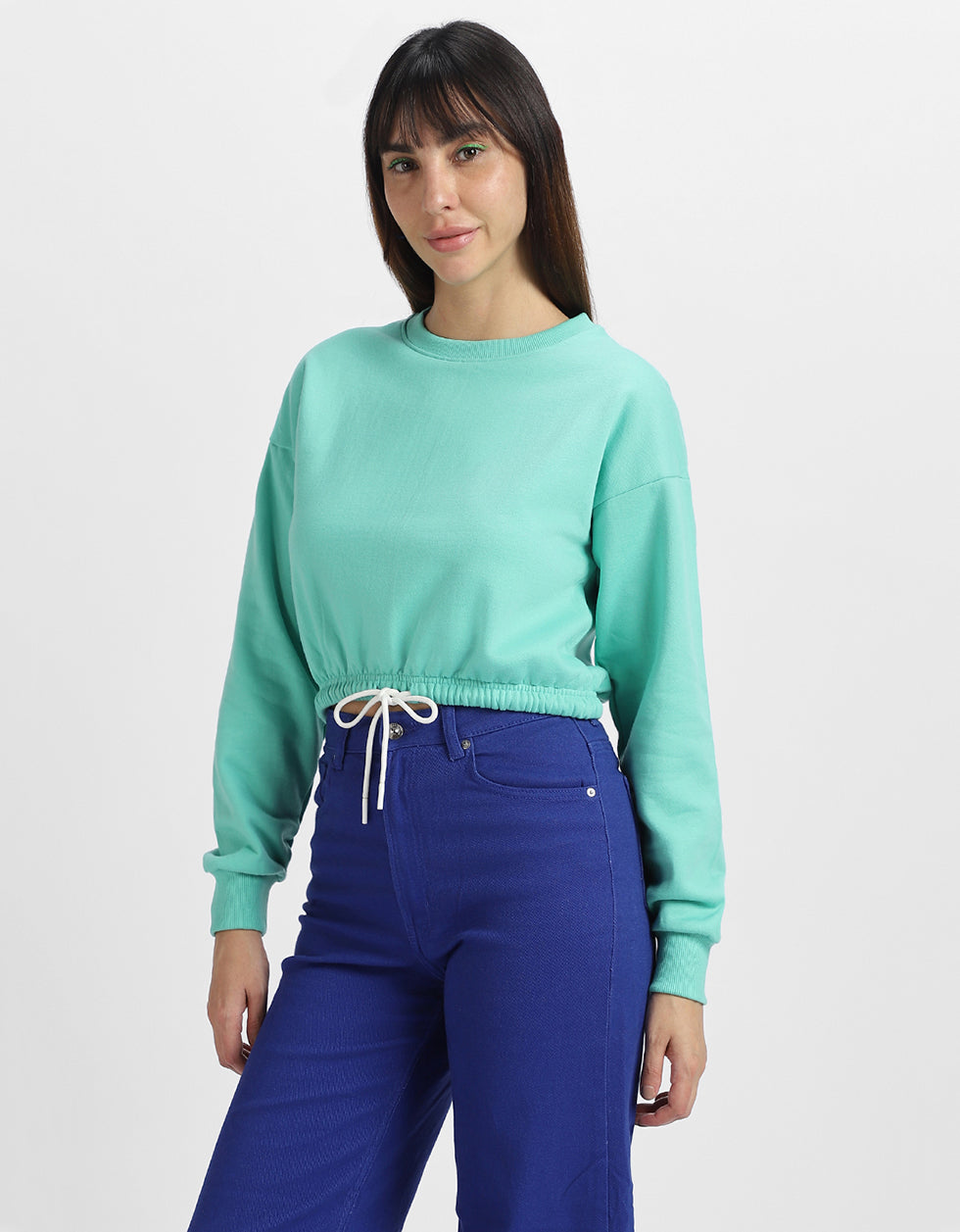 Plain Green Oversized Cropped Sweatshirt