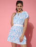 Floral Printed Blue Knee Length T-shirt Dress
