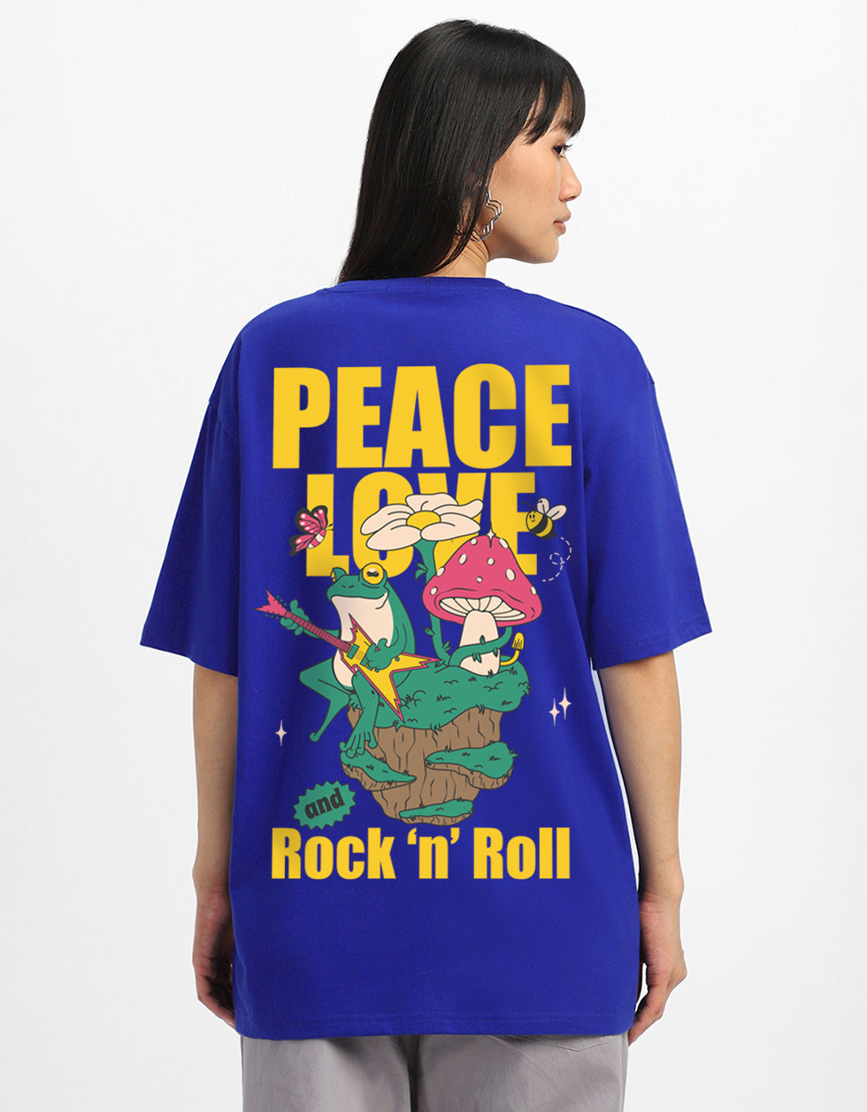 Rock And Roll Royal Blue Oversized Fit Graphic T-Shirt