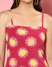 Magenta Floral Print Strappy Thigh Length Dress