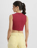 Viva Magenta Plain High Neck Cropped Tank Top