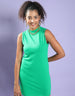Fog Green Sleeveless High Neck Solid Sheath Bodycon fit Dress