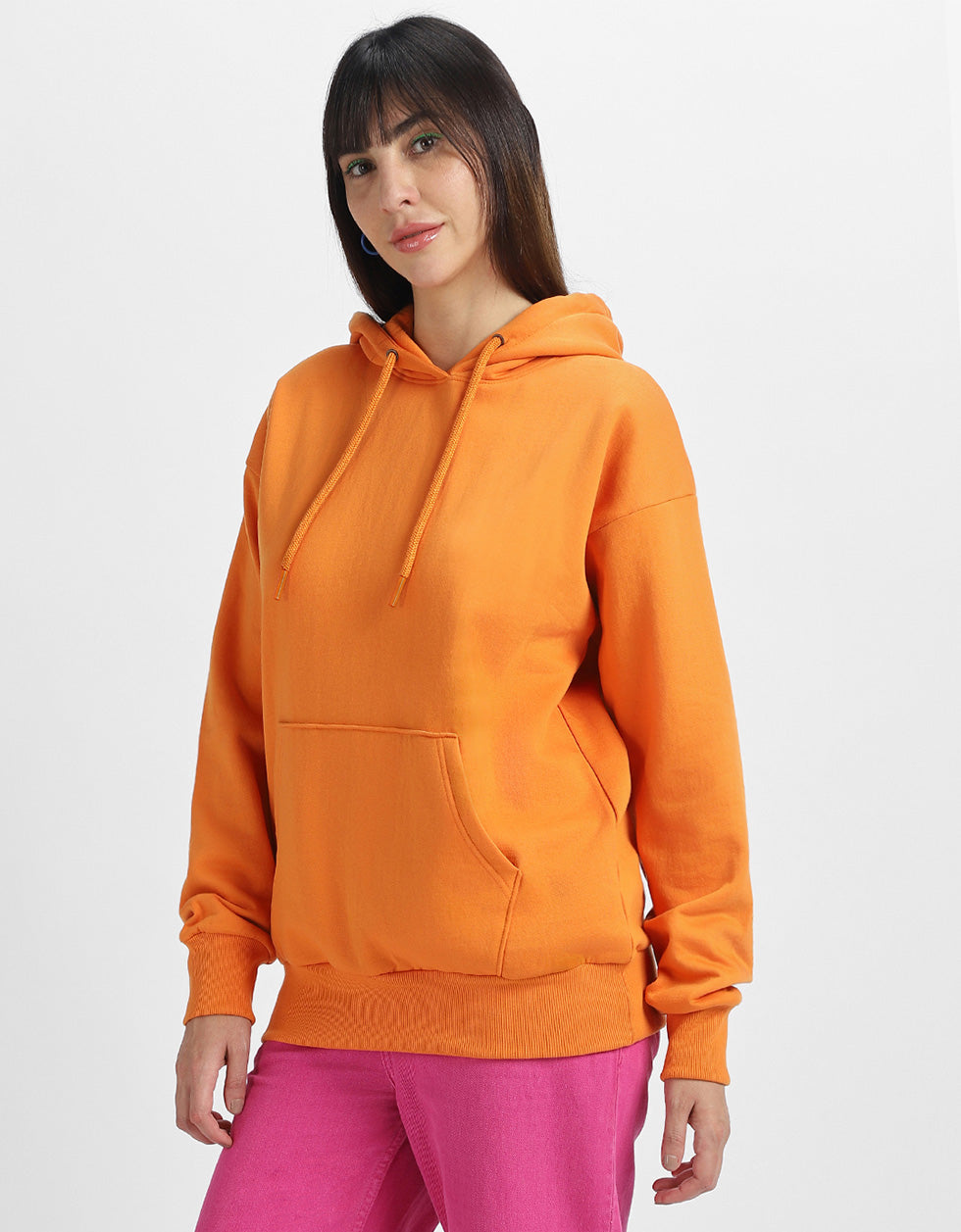 Go Through Graphic Back Printed Orange Regular Fit Hoodie
