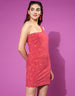 Magenta Floral Print One Shoulder Dress