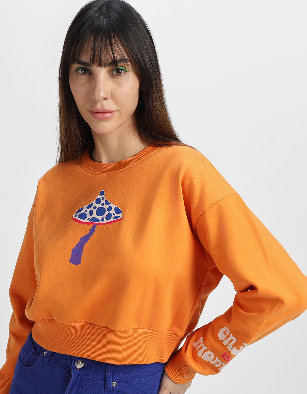 All Things Good Graphic Printed Oversized Orange Sweatshirt