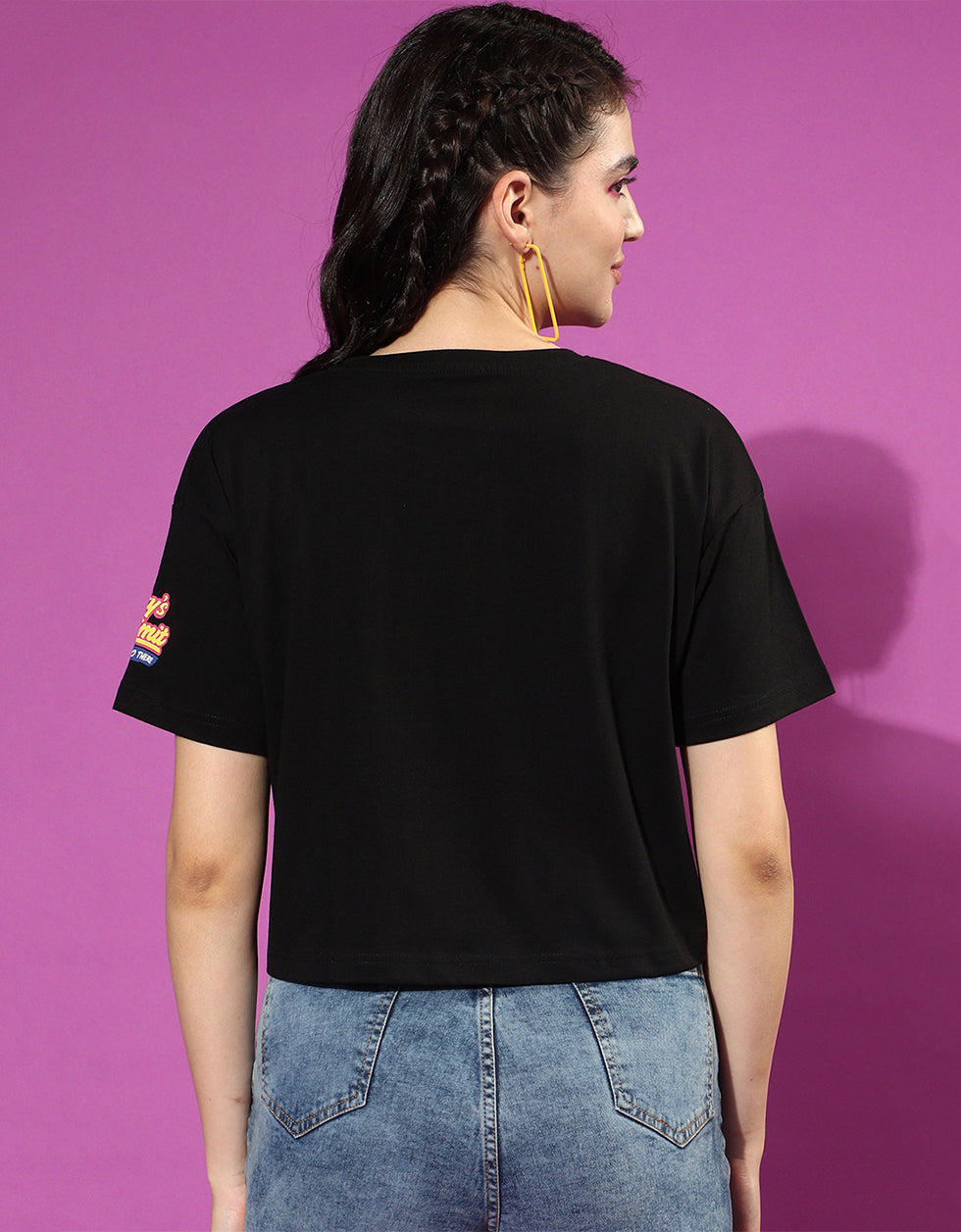 Captain Marvel Black Graphic Print  Crop Top