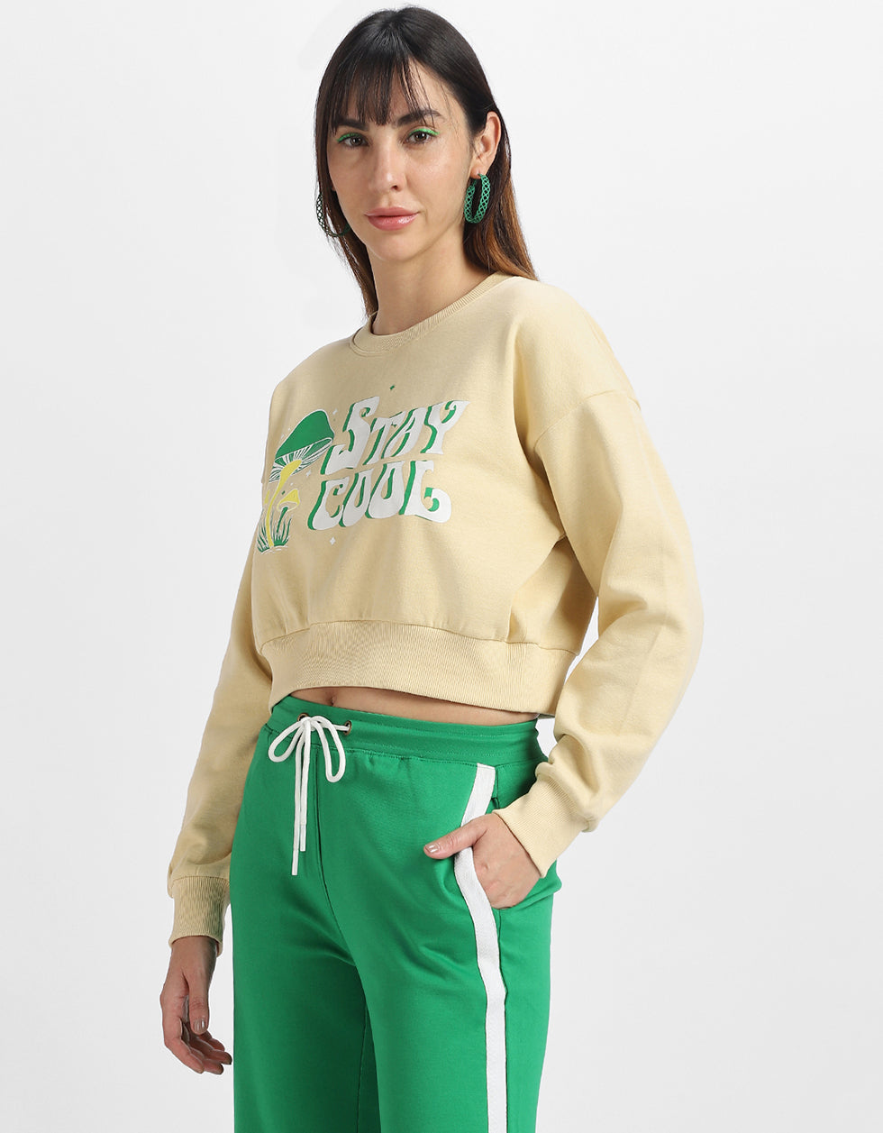 Stay Cool Printed Swan White Oversized Sweatshirt