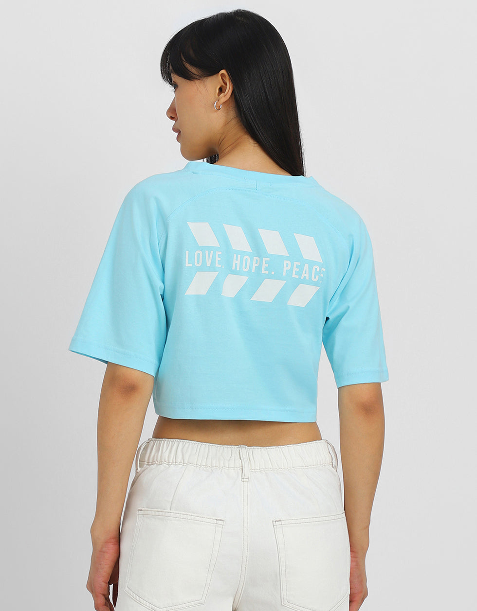 Love Hope Peace Blue Graphic Printed Crop-Top