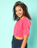 Keep On Smiling Magenta Graphic Printed Crop-Top