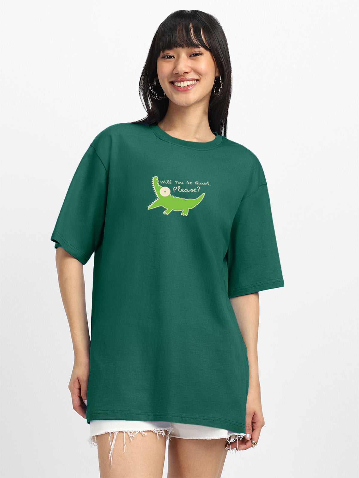 Quick Please Green Oversized Graphic T-Shirt