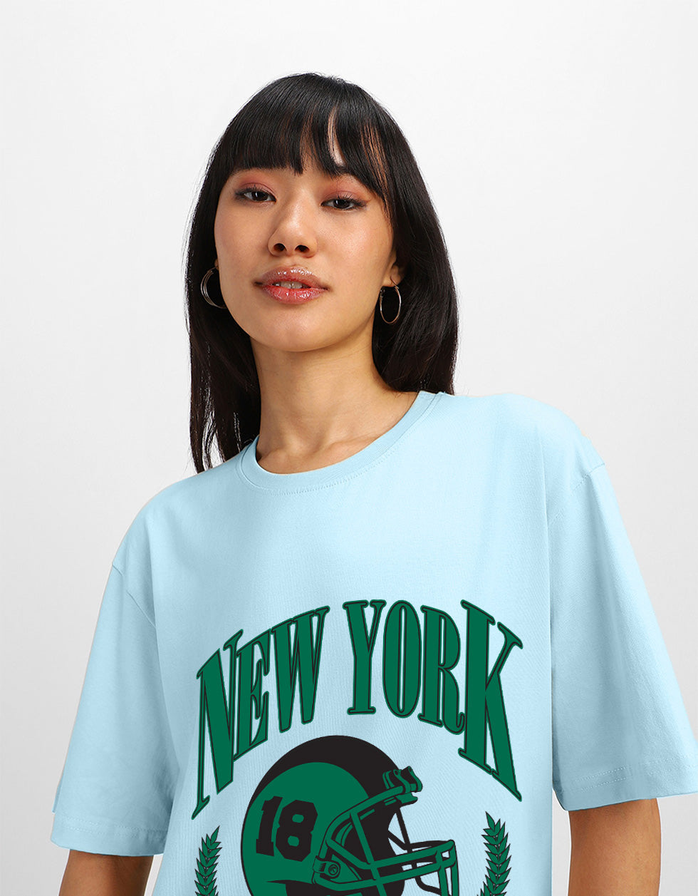 New York Brooklyn Ice Blue Oversized Graphic T-Shirt