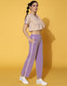 Beige Placement Printed V-Neck Crop Top With Trouser Co-Ords Set