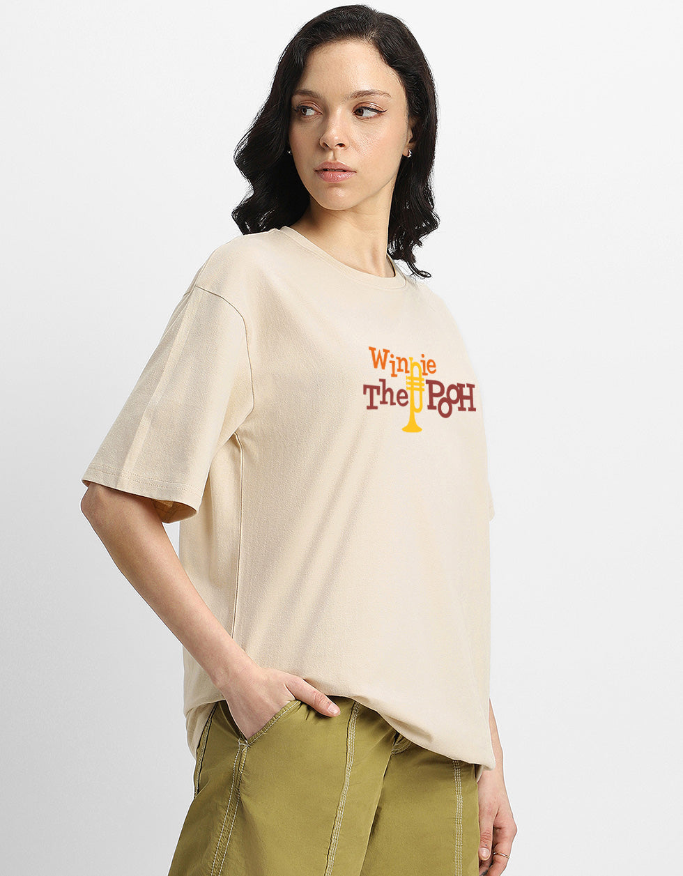 Winnie The Pooh Swan White Oversized Graphic T-Shirt