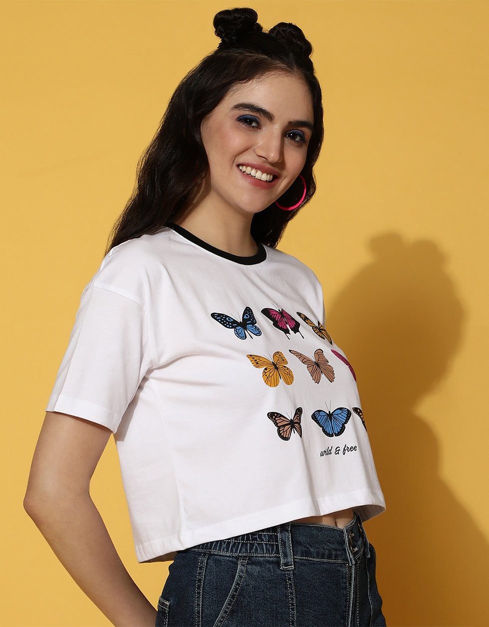Wild & Free White Graphic Printed Crop-Top