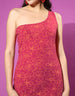 Magenta Floral Print One Shoulder Dress