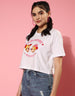 Mickey Minnie White Graphic Printed Crop-Top