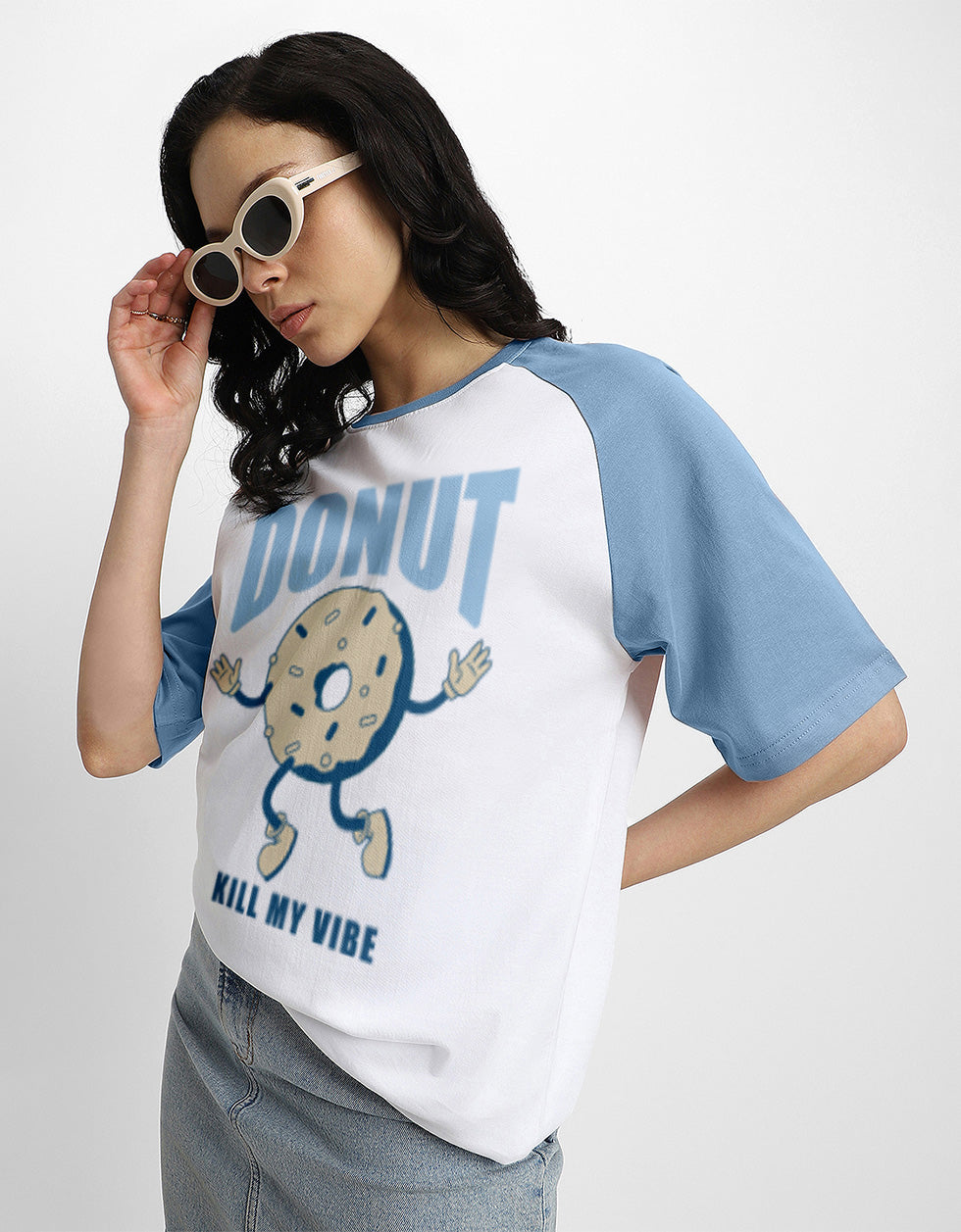 Donut Typographic Print Oversized Fit White T-Shirt
