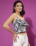Black Shoulder Strap Printed Crop-Top