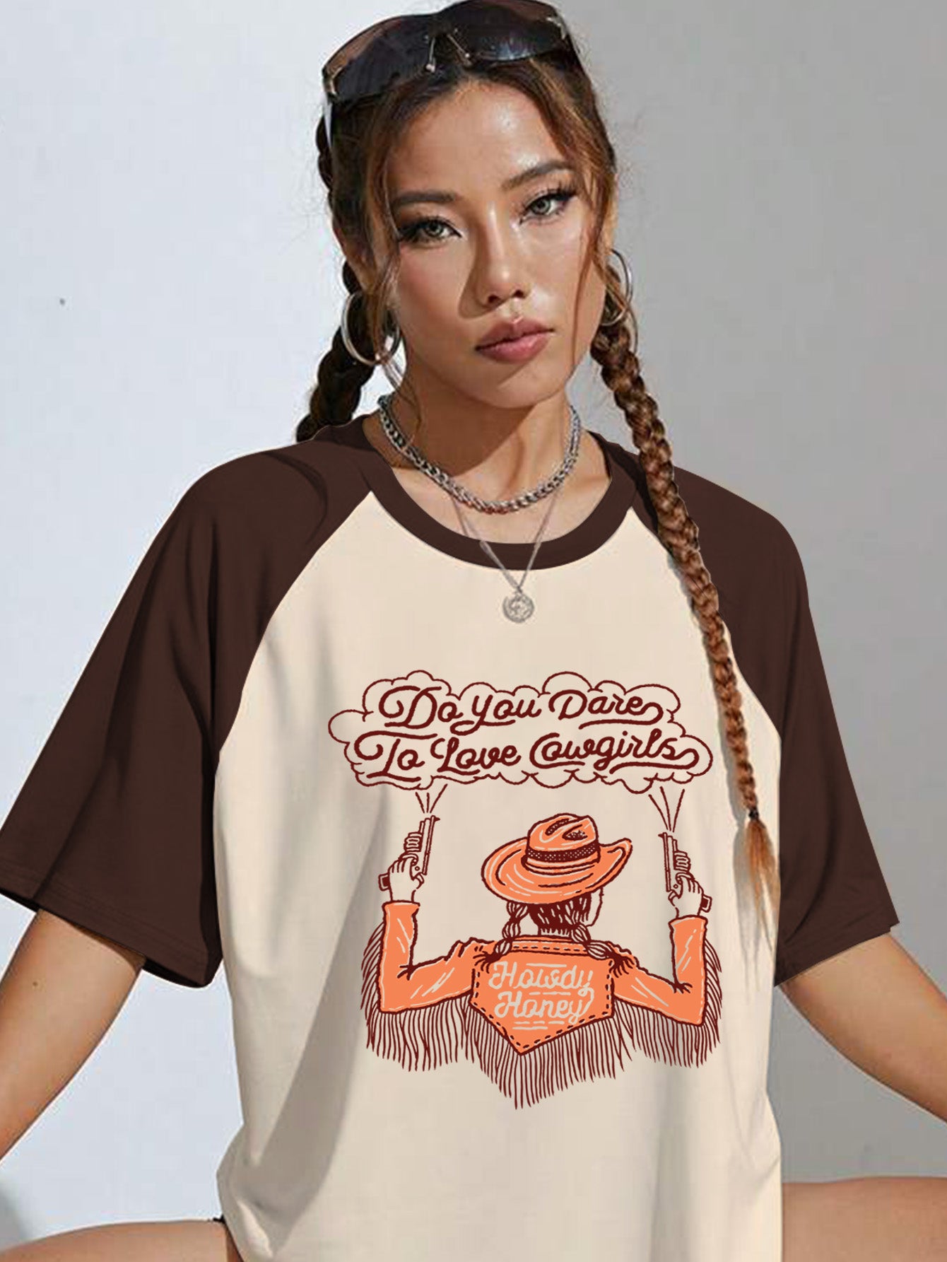Do You Dare Brown Oversized Graphic T-Shirt
