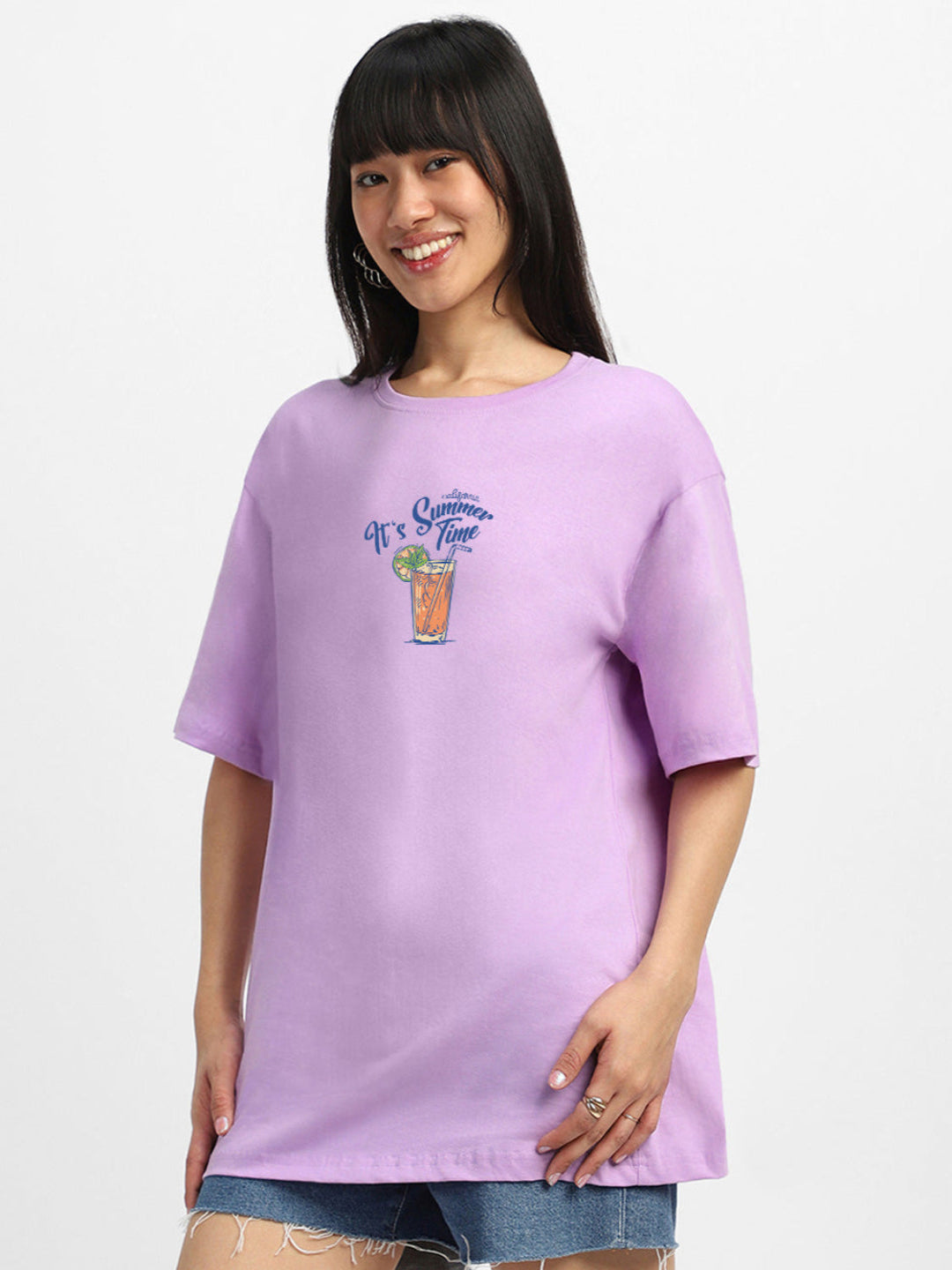 Summer Time Lilac Oversized Graphic Printed T-Shirt