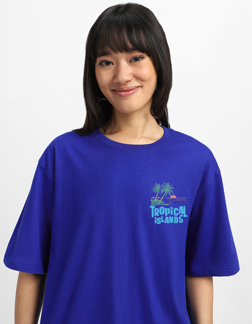 Tropical Island Royal Blue Oversized Fit Graphic T-Shirt
