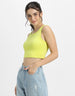 Lime Green Plain Square Neck Cropped Tank Top