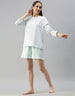 Just Imagine Ice Blue Printed Round Neck Top With Shorts Co-Ord Set