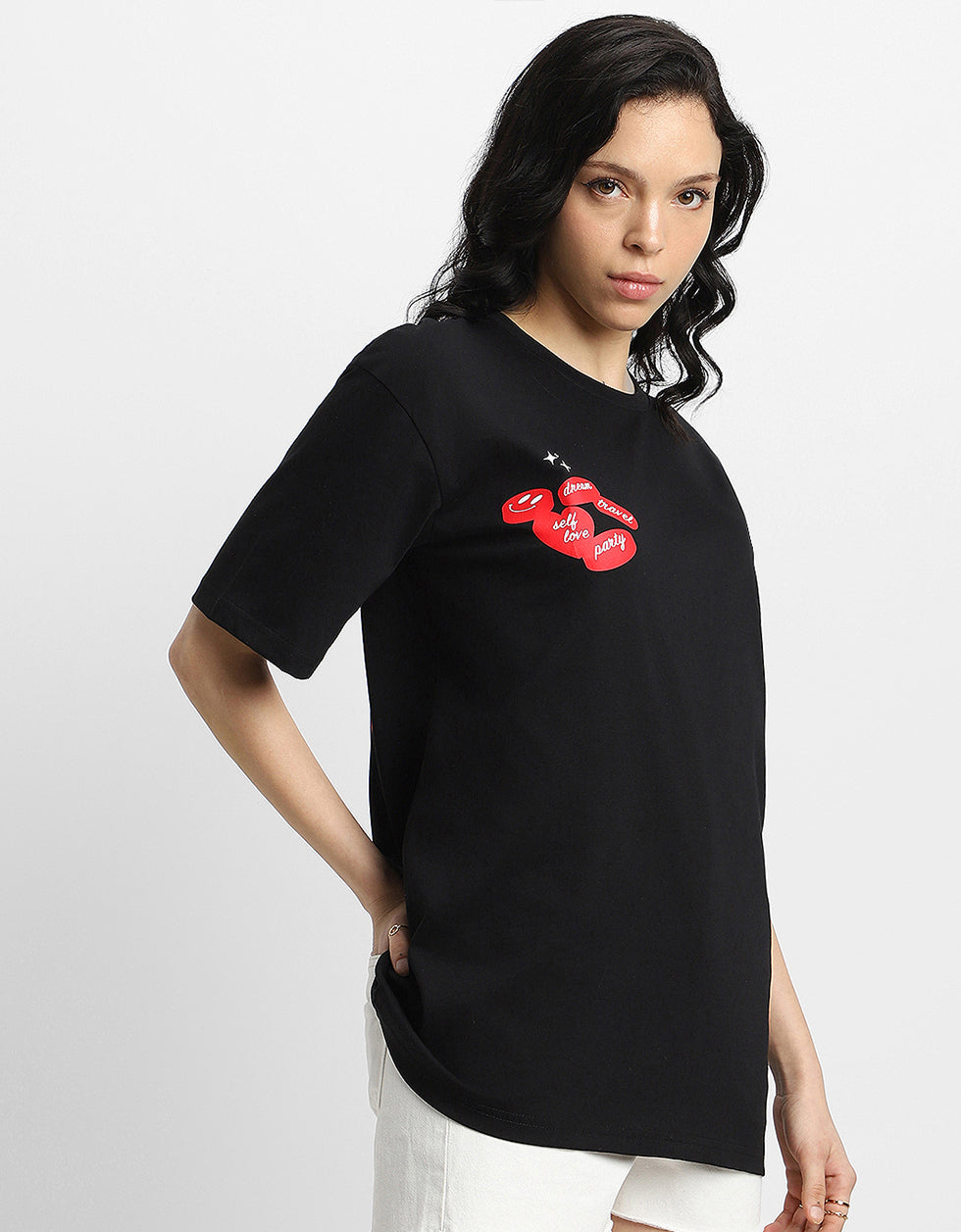 Mouth Black Oversized Graphic T-Shirt