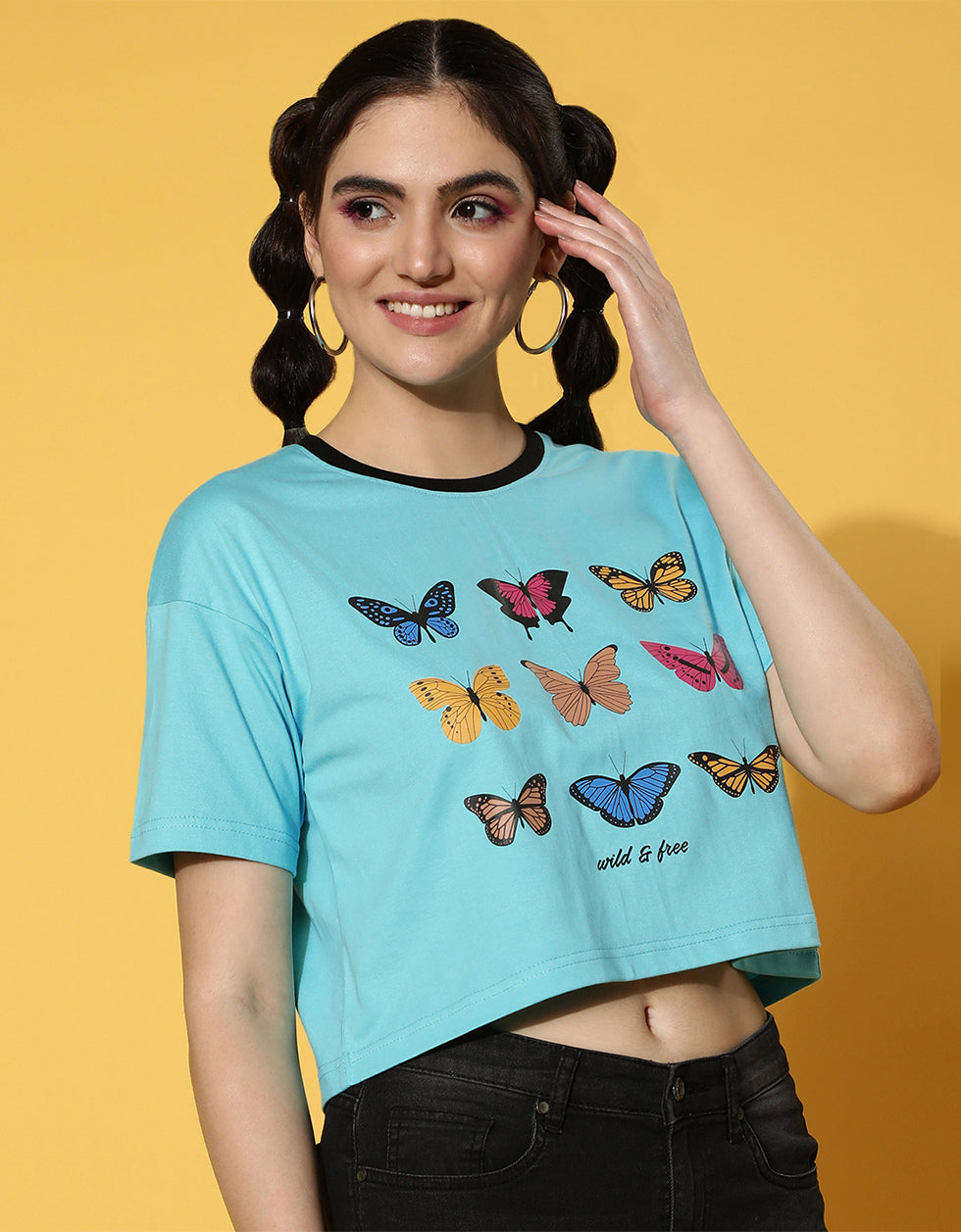 Wild & Free Blue Graphic Printed Crop-Top