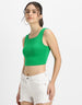 Green Solid Square Neck Cropped Tank Top