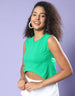 Fern Green Sleeveless Plain Crop-Top