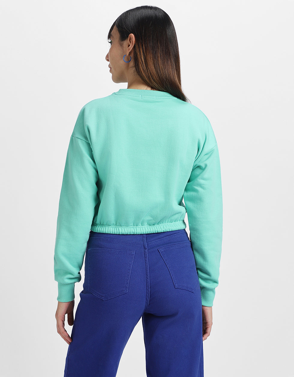 Plain Green Oversized Cropped Sweatshirt