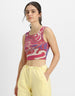 Pink Abstract Printed Round Neck Cropped Tank Top