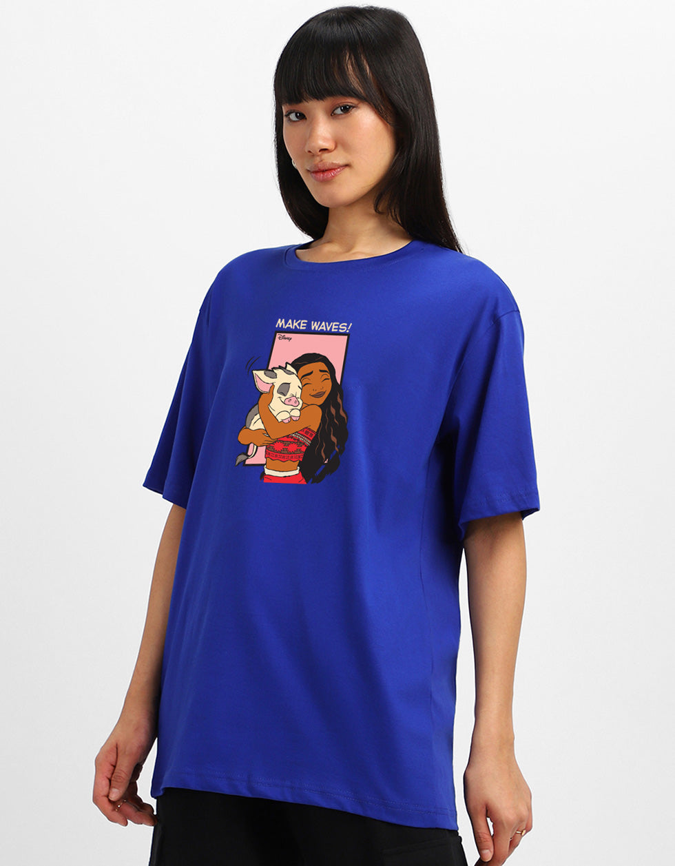 Moana Royal Blue Oversized Fit Graphic T-Shirt
