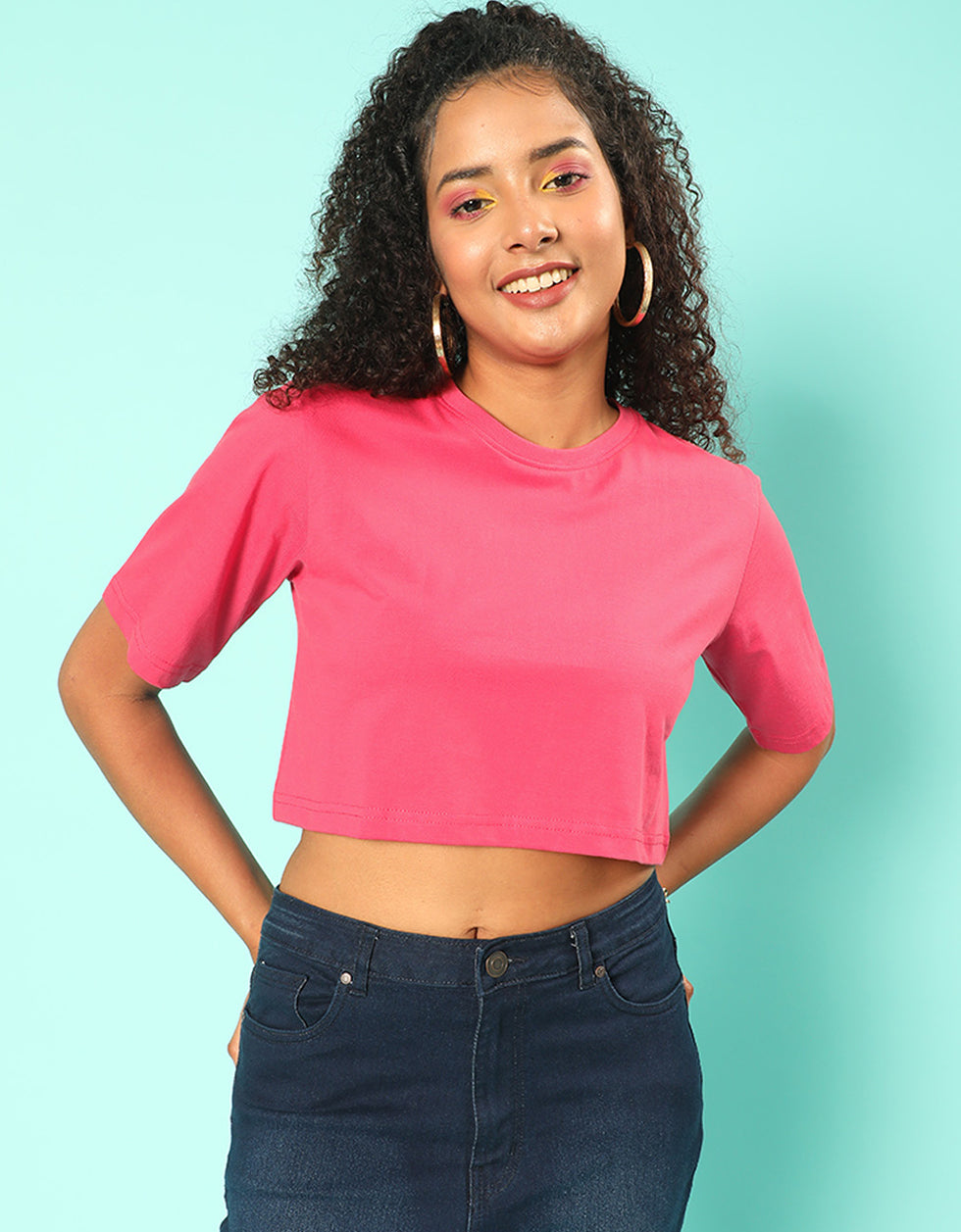 Keep On Smiling Magenta Graphic Printed Crop-Top