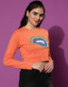 Lips Orange Graphic Printed Crop-Top