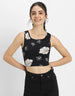 Black Floral Printed Square Neck Cropped Tank Top
