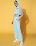 Blue Hooded Crop top With Trouser Co-Ords Set