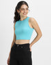 Blue Radiance Plain Round Neck Cropped Tank Top